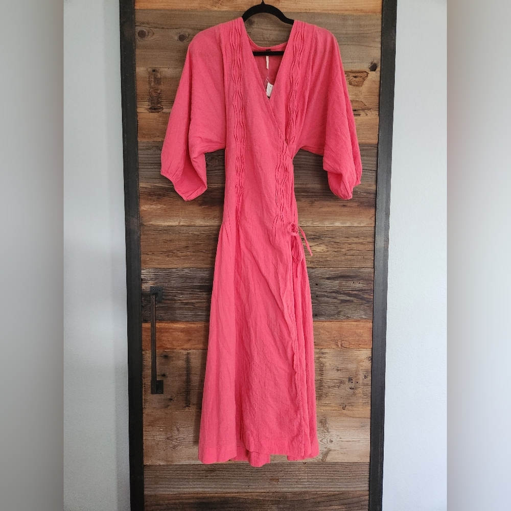 NWT Free People Endless Summer On The Move Midi Dress Wrap Pink Dress Size Small - Picture 4 of 7